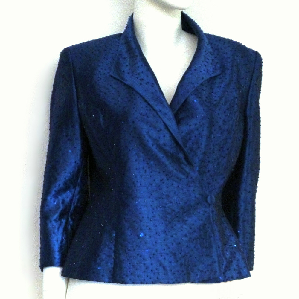 Denim Blue Blazer with Organic Design, Size 12